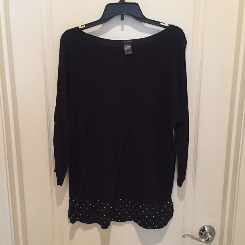 Black Ann Taylor Top with Polka Dot Ruffle Bottom
